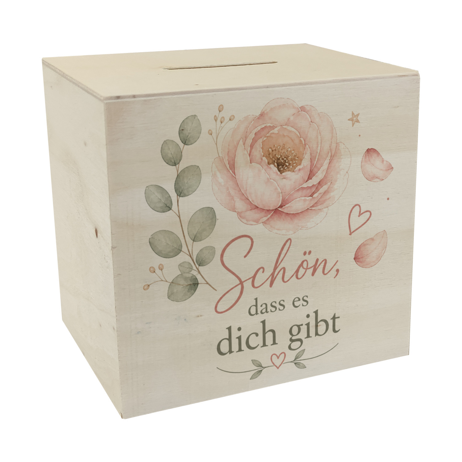 Spardose Holz Schön - Sparschwein mit zarter Blumenoptik
