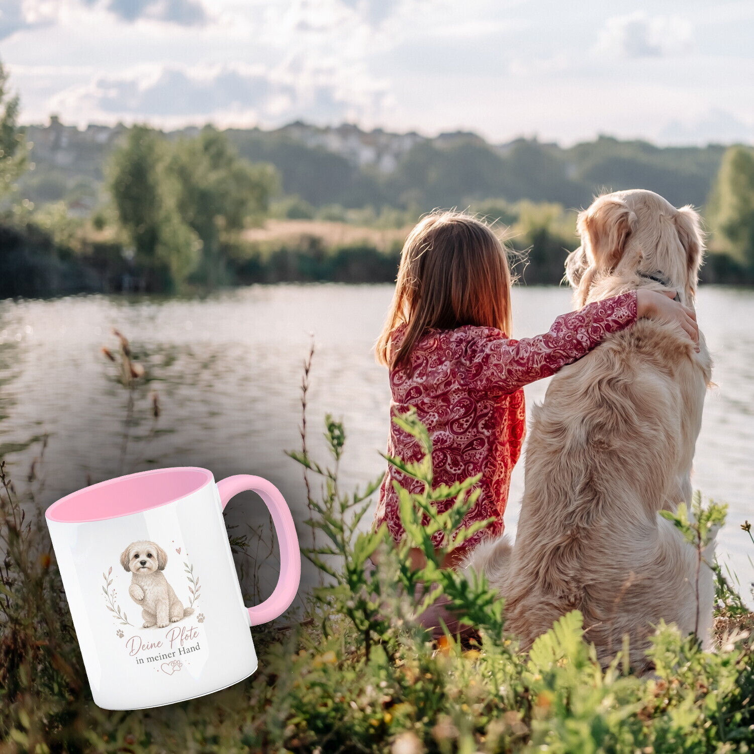 Kaffeebecher in rosa Deine Pfote in meiner Hand - Kaffeetasse mit süssem We – Ansicht 3