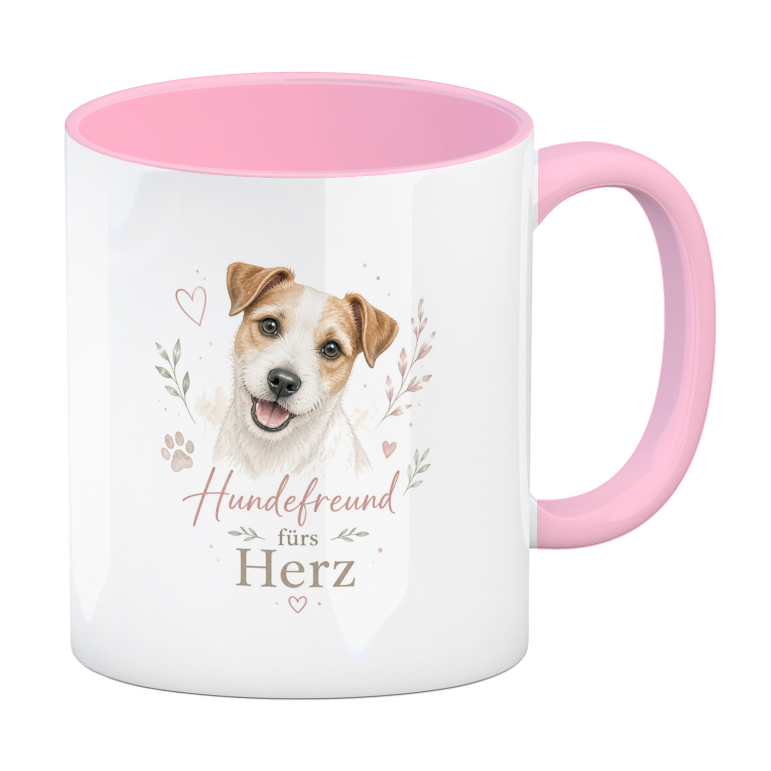 Kaffeebecher in rosa Hundefreund fürs Herz - Hundemotiv Tasse