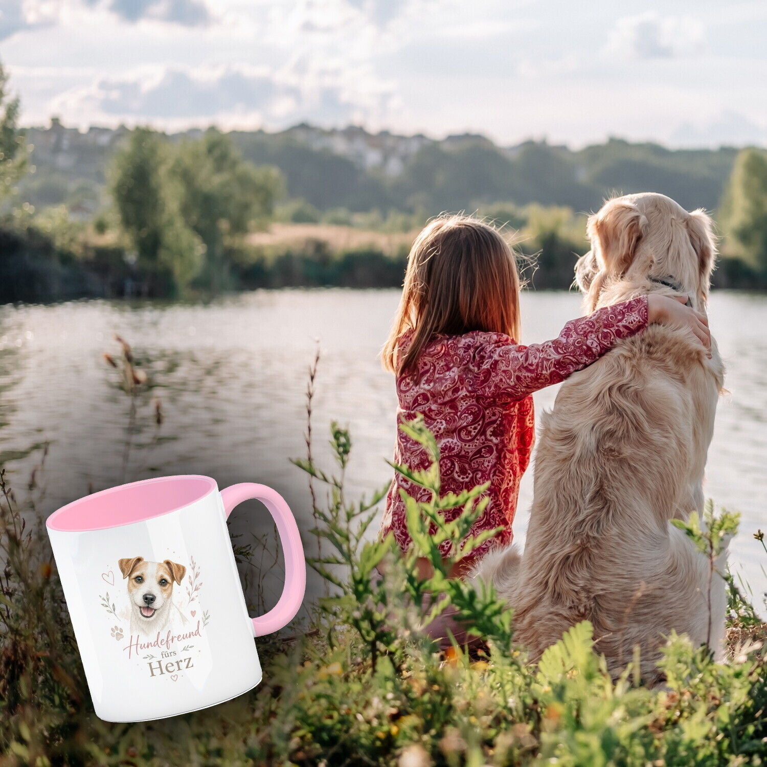 Kaffeebecher in rosa Hundefreund fürs Herz - Hundemotiv Tasse – Ansicht 3