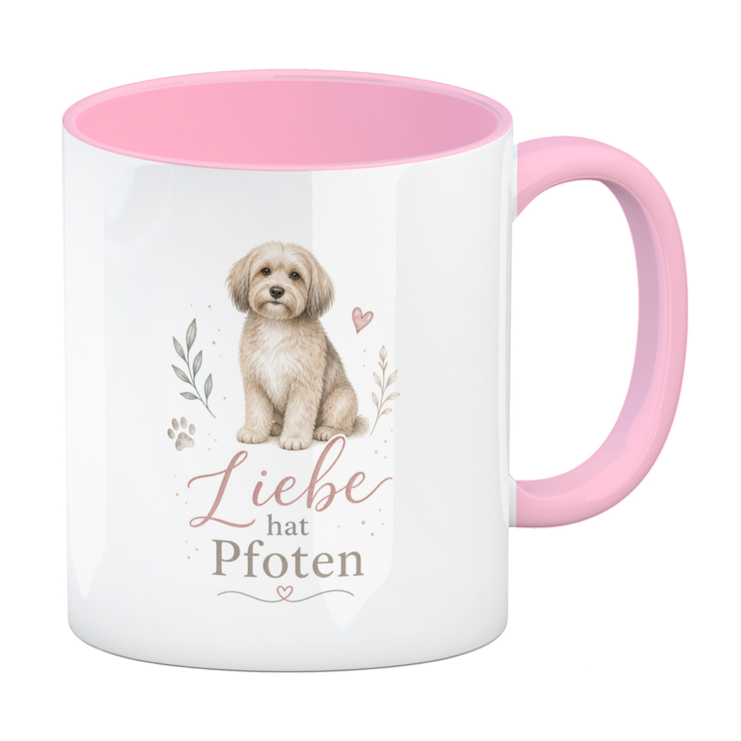 Kaffeebecher in rosa Liebe hat Pfoten - Hundespruch Tasse