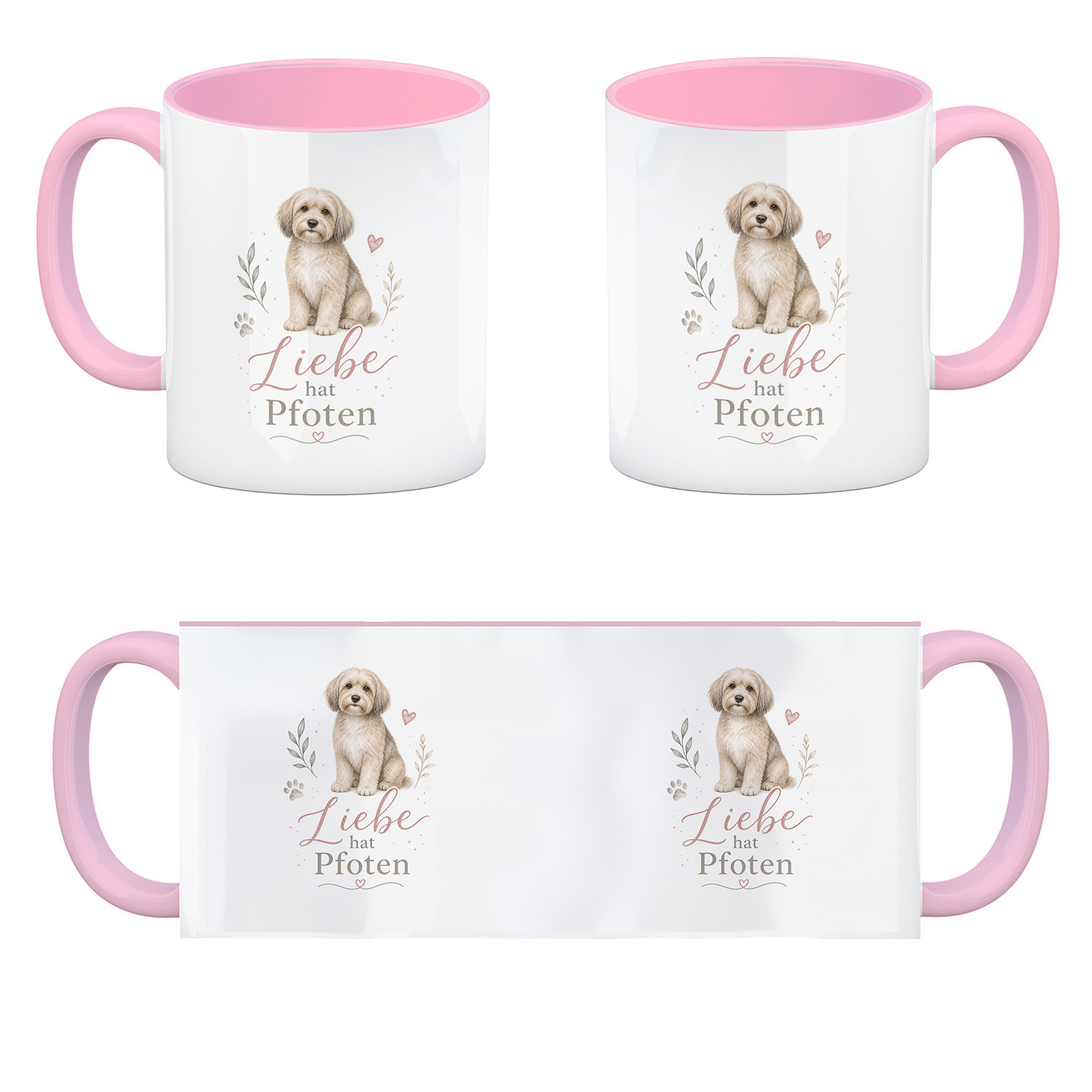 Kaffeebecher in rosa Liebe hat Pfoten - Hundespruch Tasse – Ansicht 4