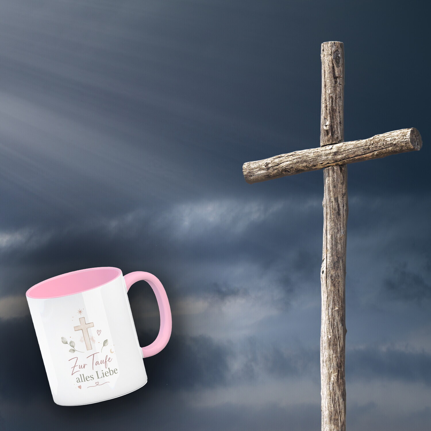 Kaffeebecher in rosa Zur Taufe alles Liebe - Kreuz Tasse – Ansicht 3
