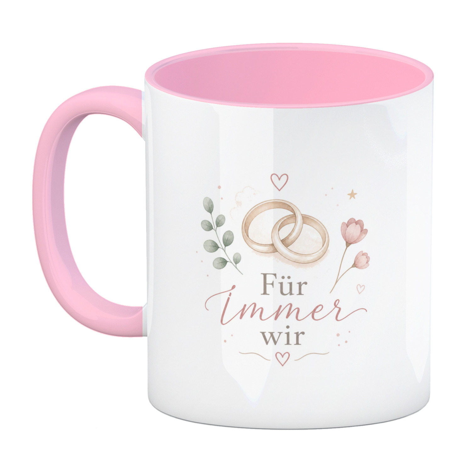 Kaffeebecher in rosa Für immer wir - Eheringen Tasse – Ansicht 2