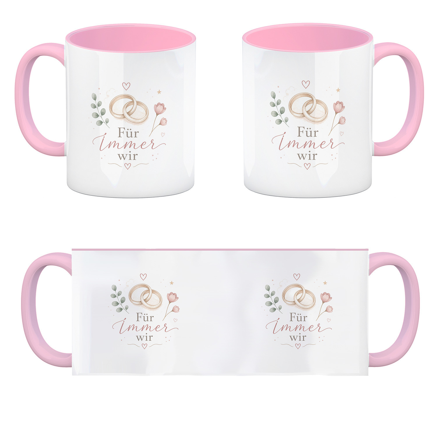 Kaffeebecher in rosa Für immer wir - Eheringen Tasse – Ansicht 4