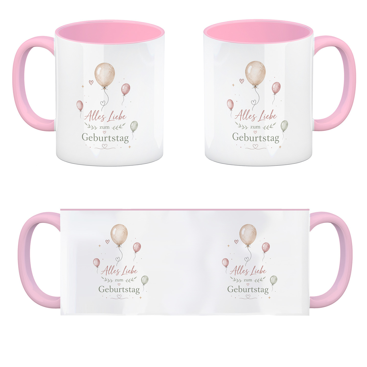 Kaffeebecher in rosa Alles Liebe zum Geburtstag - Ballons Tasse – Ansicht 4
