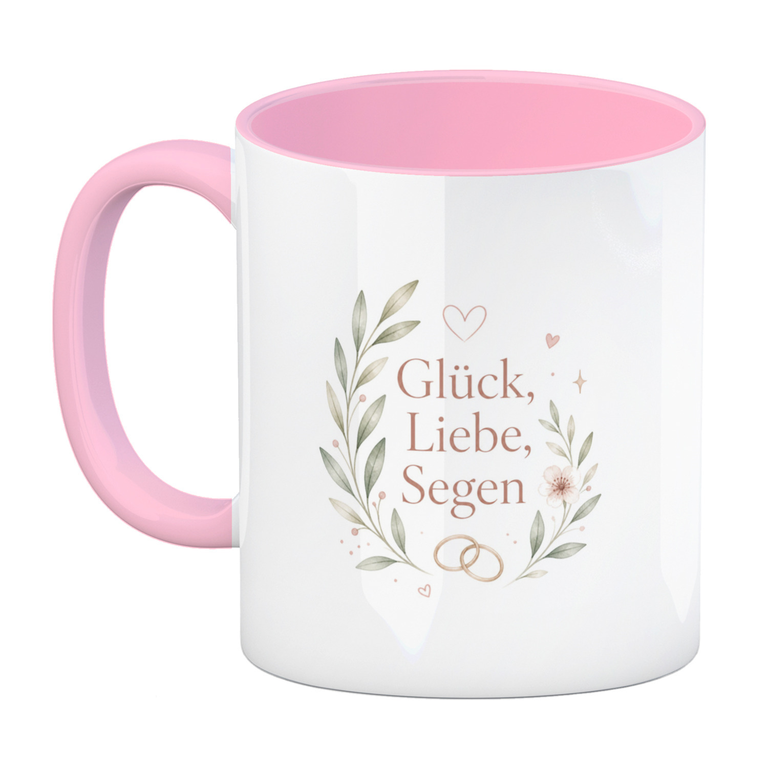 Kaffeebecher in rosa Glück - Kaffeetasse mit zartem Blumenkranz – Ansicht 2