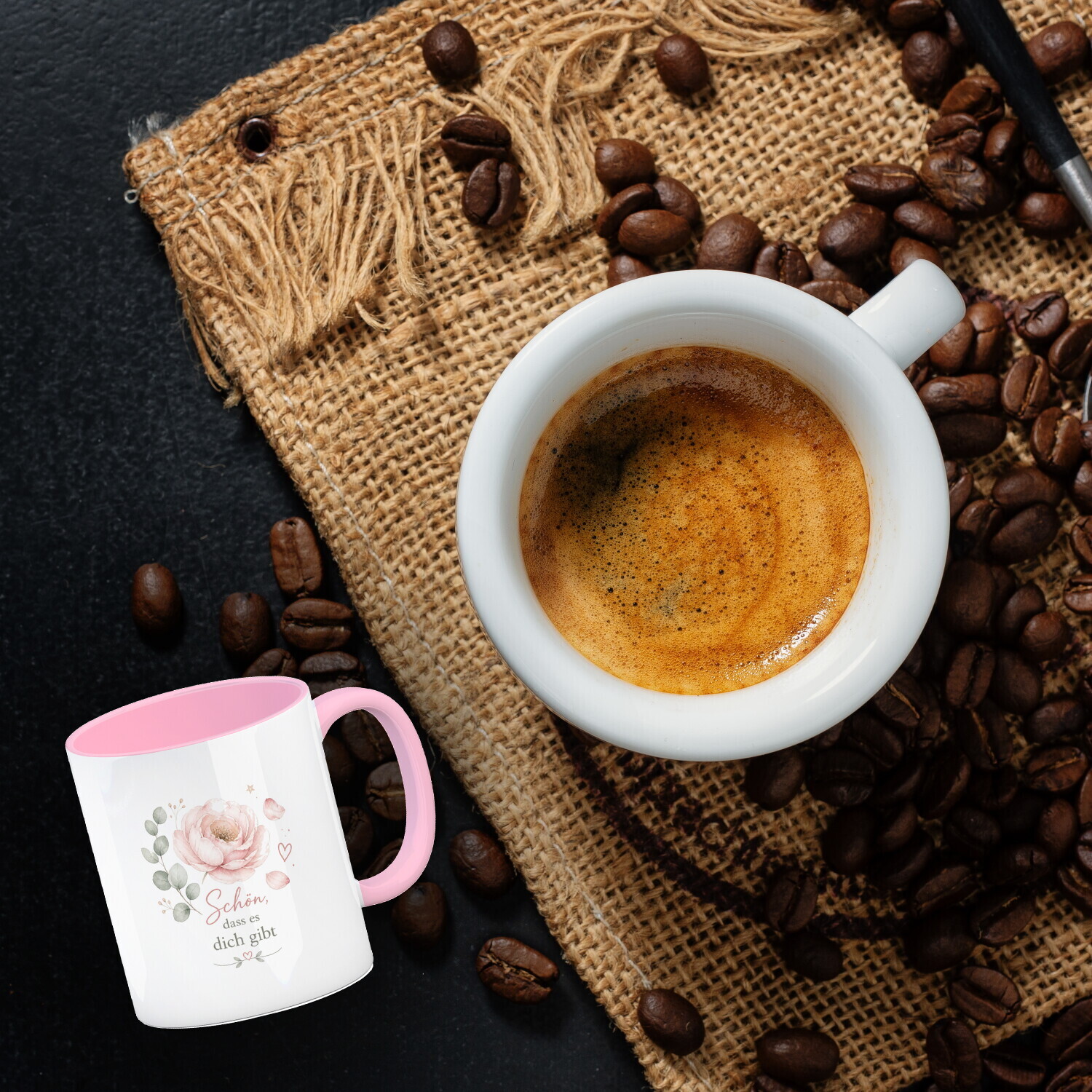 Kaffeebecher in rosa Schön - Kaffeetasse mit Aquarellblüte – Ansicht 3