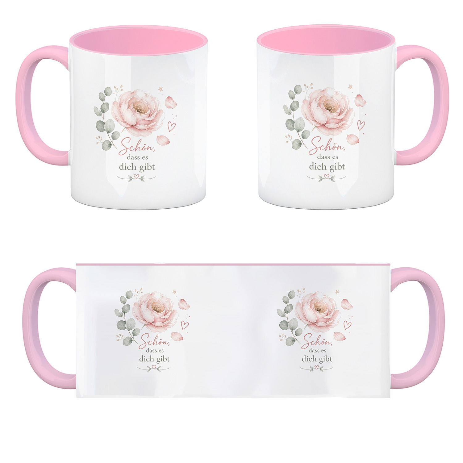 Kaffeebecher in rosa Schön - Kaffeetasse mit Aquarellblüte – Ansicht 4