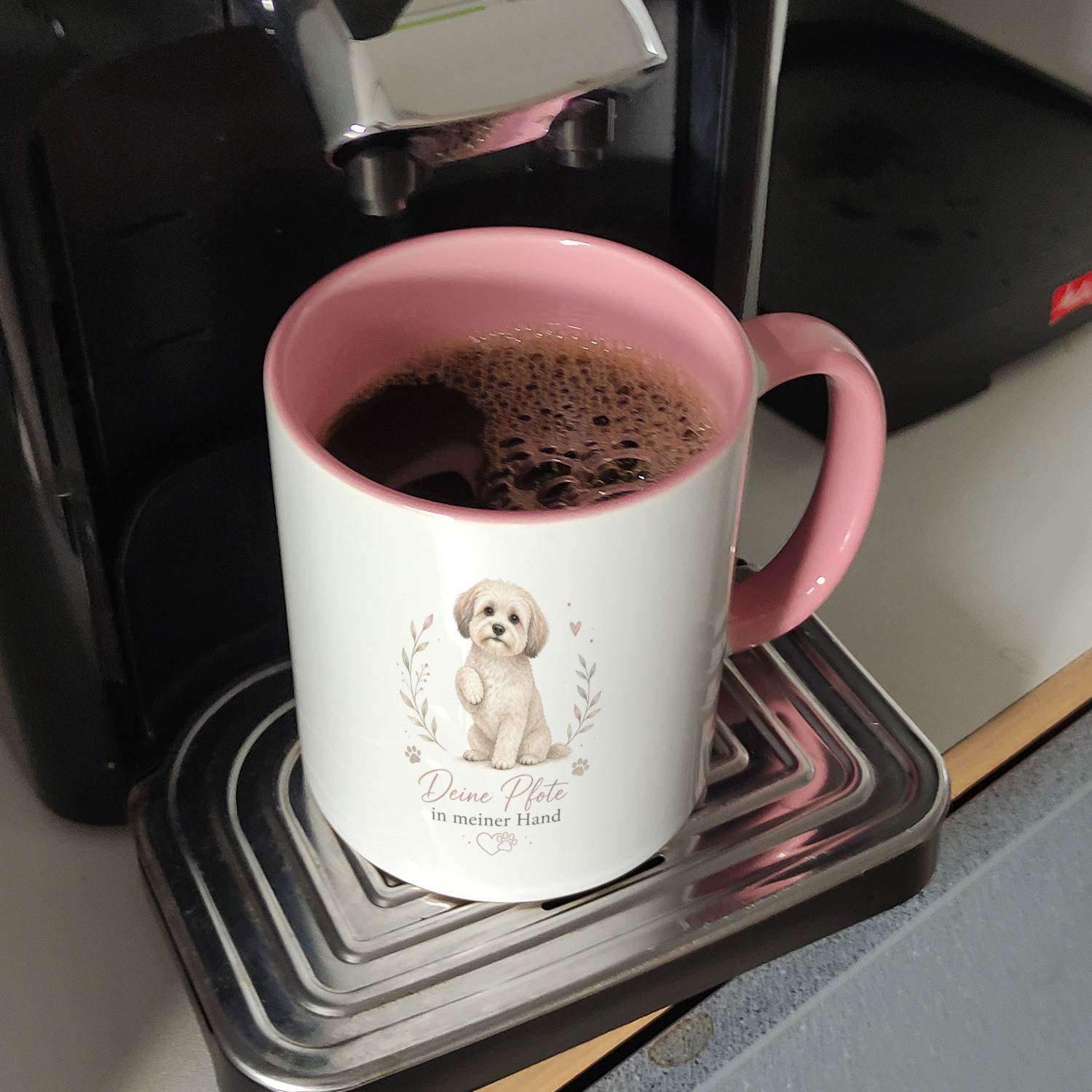 Kaffeebecher in rosa Deine Pfote in meiner Hand - Kaffeetasse mit süssem We – Ansicht 7
