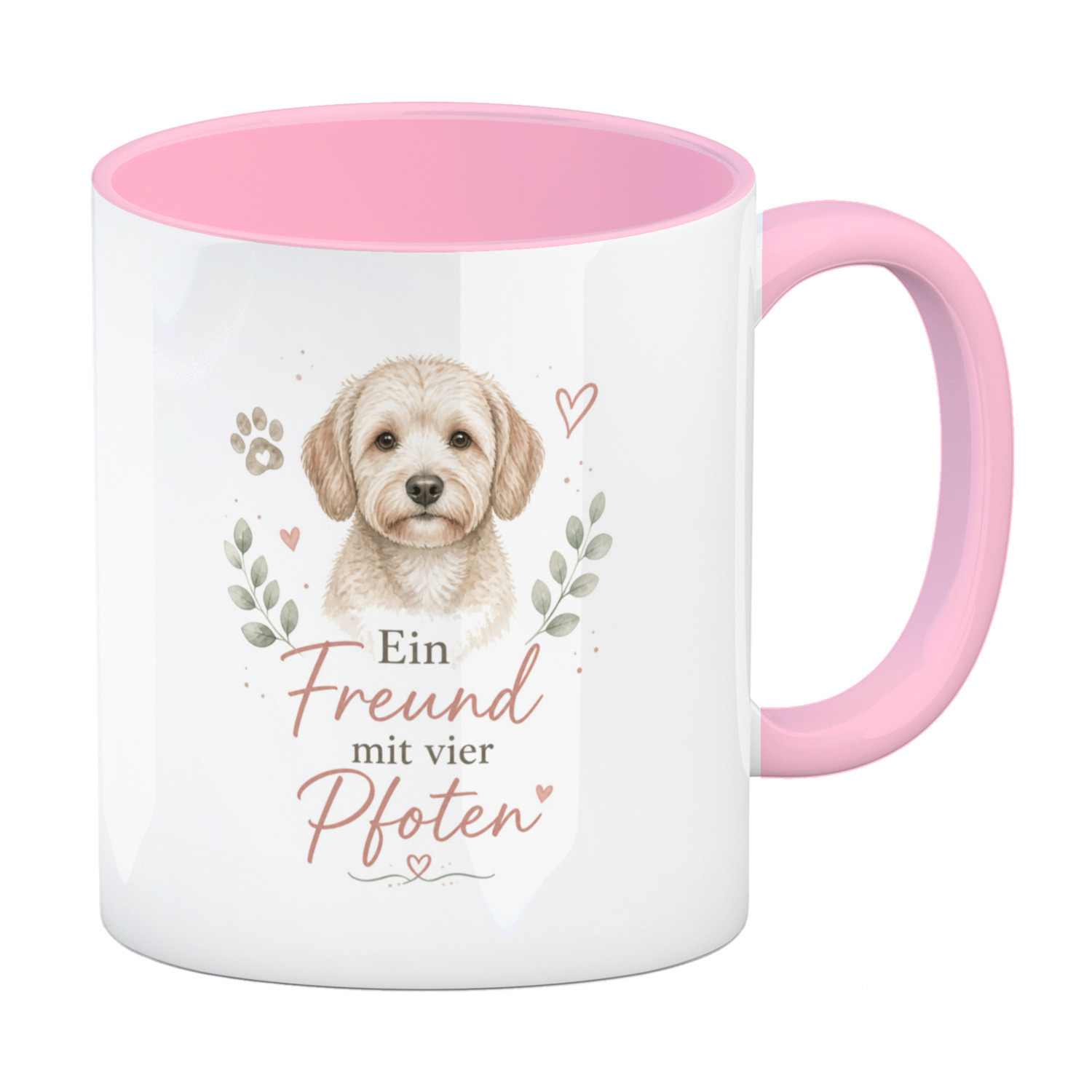 Kaffeebecher in rosa Ein Freund mit vier Pfoten - Hundespruch