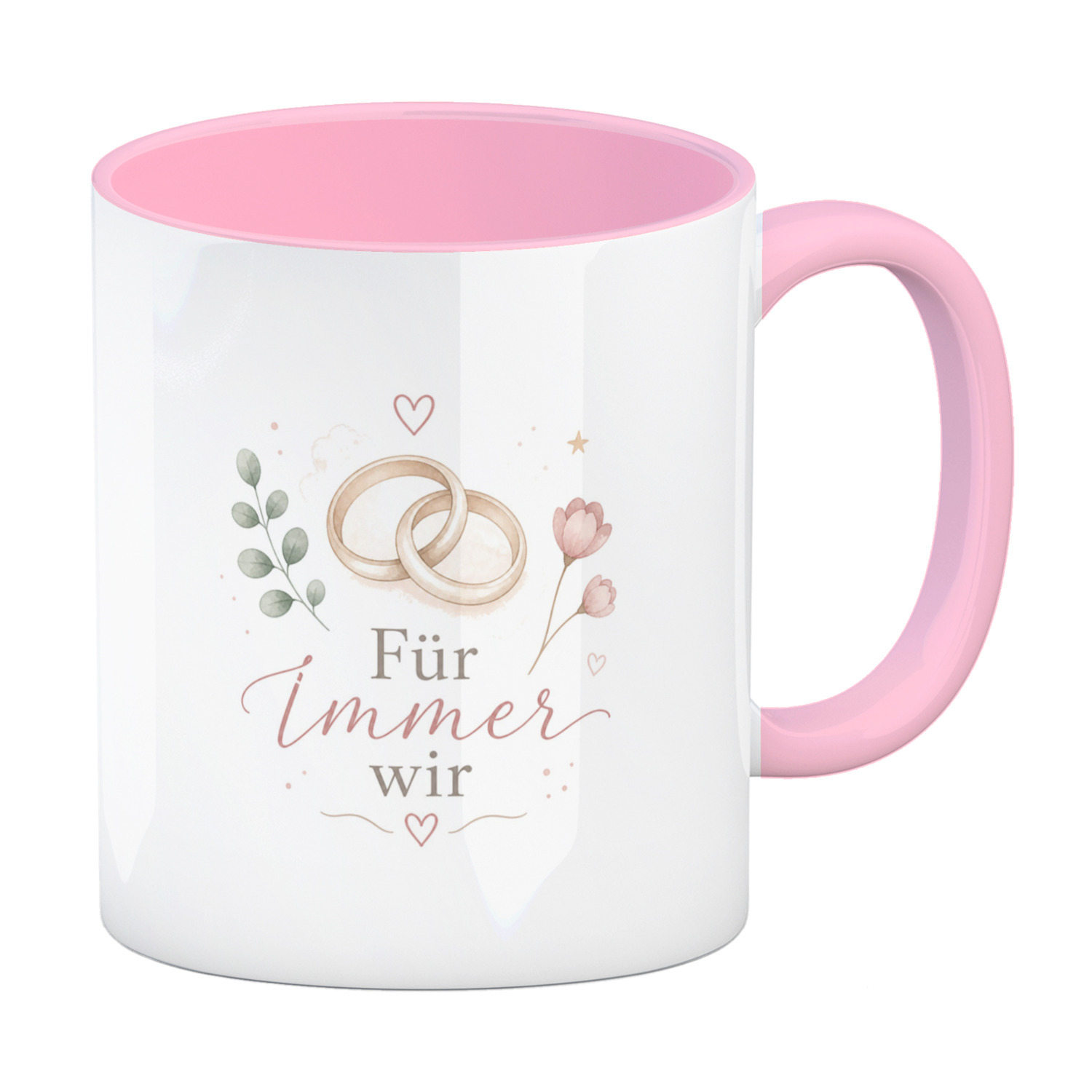 Kaffeebecher in rosa Für immer wir - Eheringen Tasse