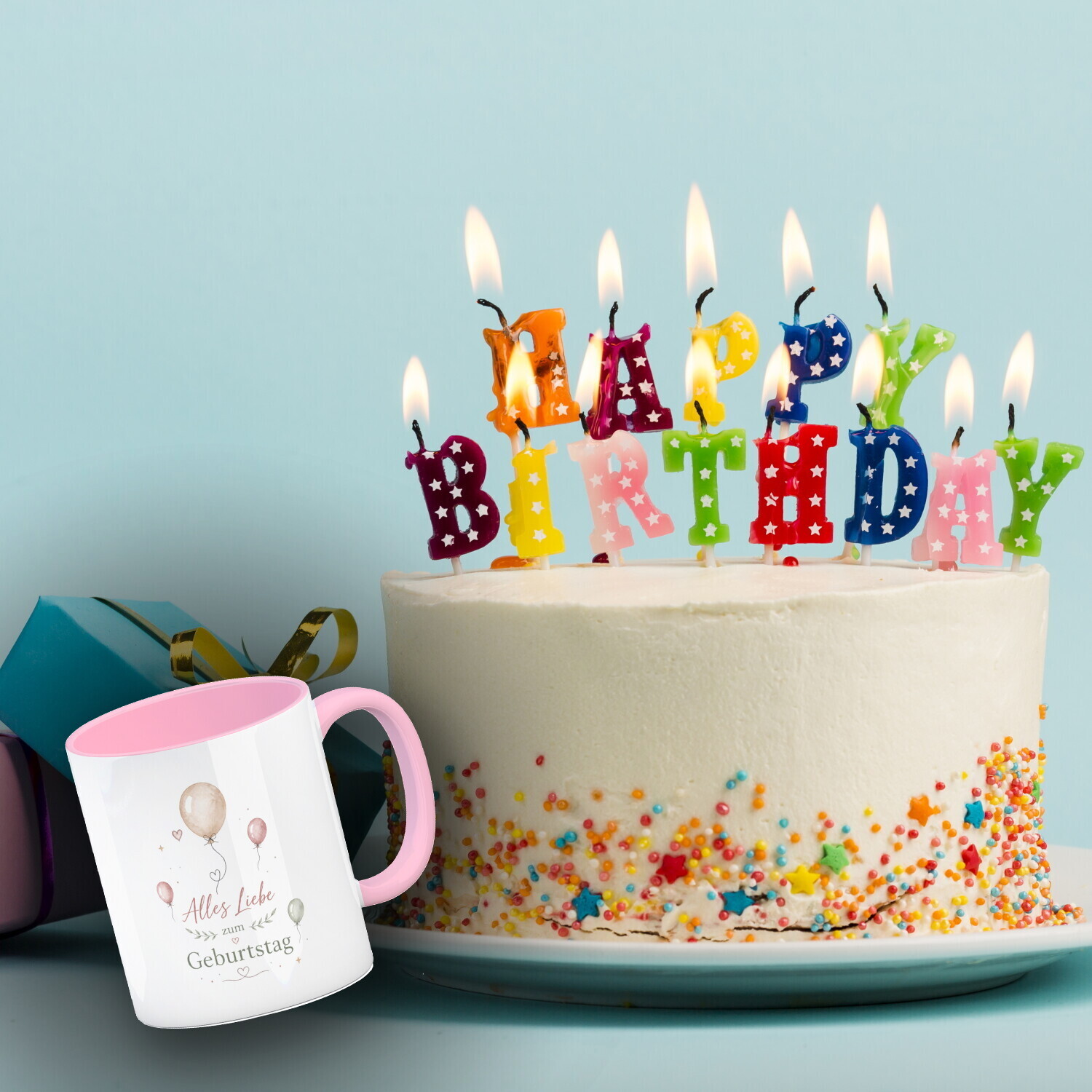 Kaffeebecher in rosa Alles Liebe zum Geburtstag - Ballons Tasse – Ansicht 3