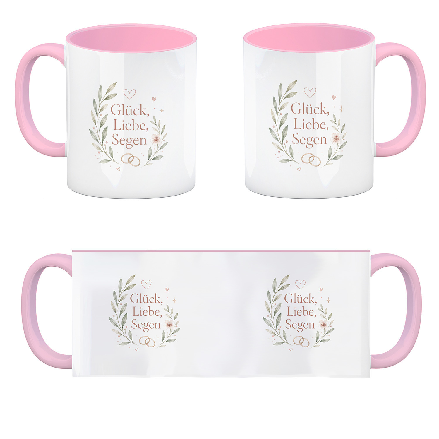 Kaffeebecher in rosa Glück - Kaffeetasse mit zartem Blumenkranz – Ansicht 4