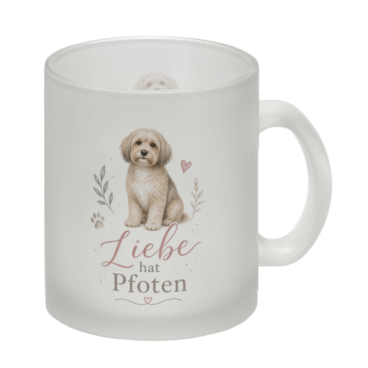 Glas Tasse Liebe hat Pfoten - Trinkglas mit süssem Hund Becher