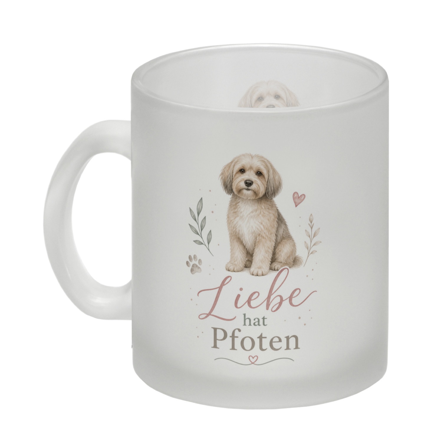 Glas Tasse Liebe hat Pfoten - Trinkglas mit süssem Hund Becher – Ansicht 2