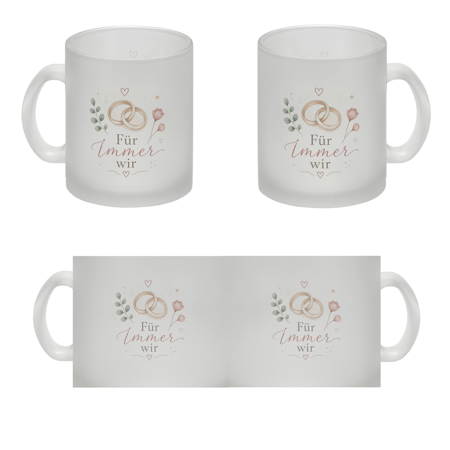 Glas Tasse Für immer wir - Trinkglas mit Eheringen Becher – Ansicht 4