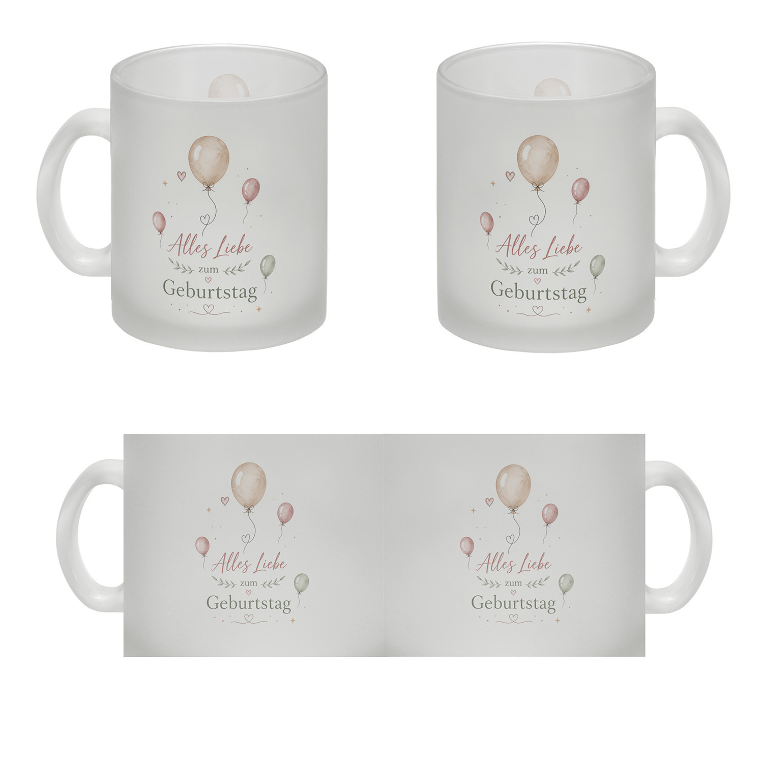 Glas Tasse Alles Liebe zum Geburtstag - Herz und Ballonmotiv – Ansicht 4