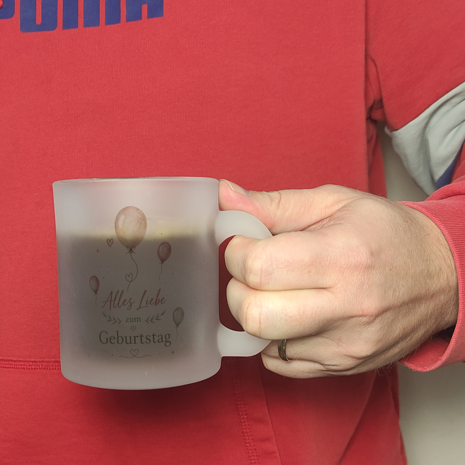 Glas Tasse Alles Liebe zum Geburtstag - Herz und Ballonmotiv – Ansicht 6