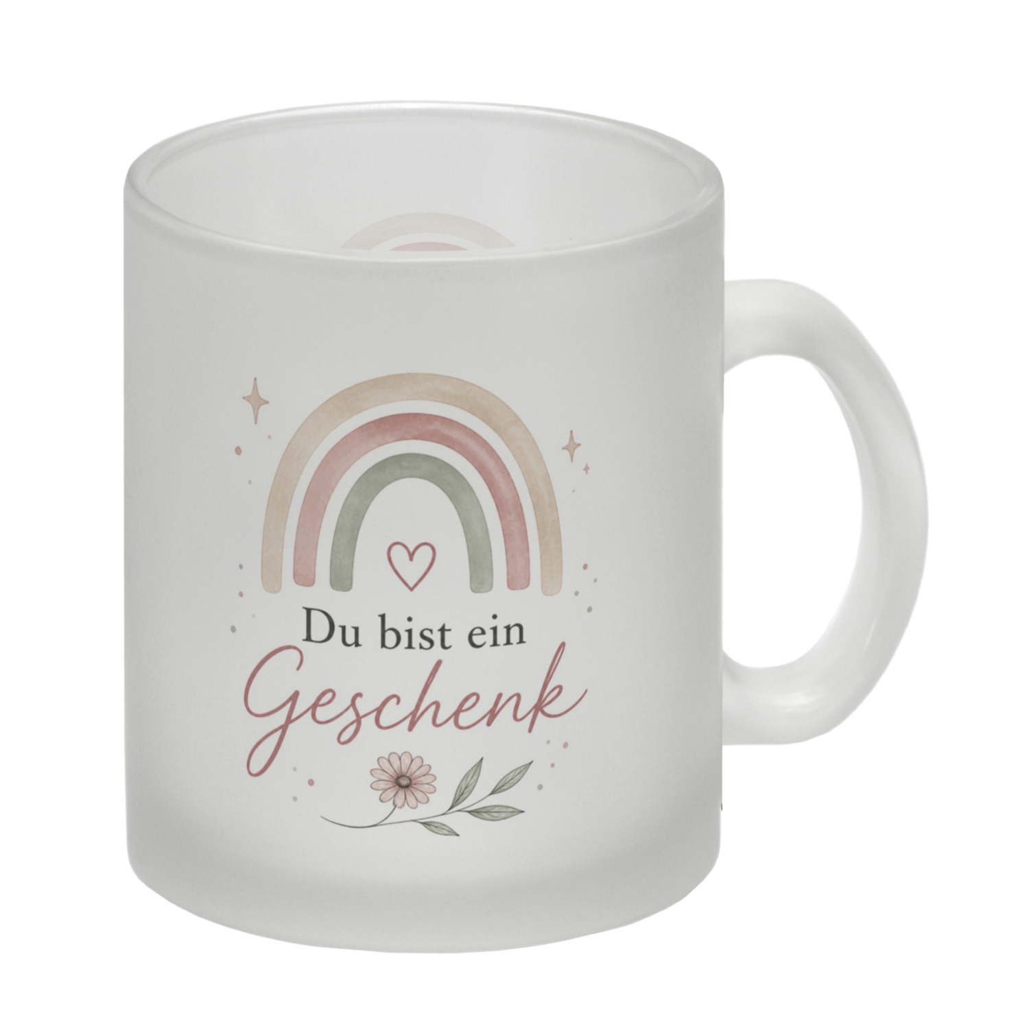 Glas Tasse Du bist ein Geschenk - Trinkglas mit Blumendetail Becher
