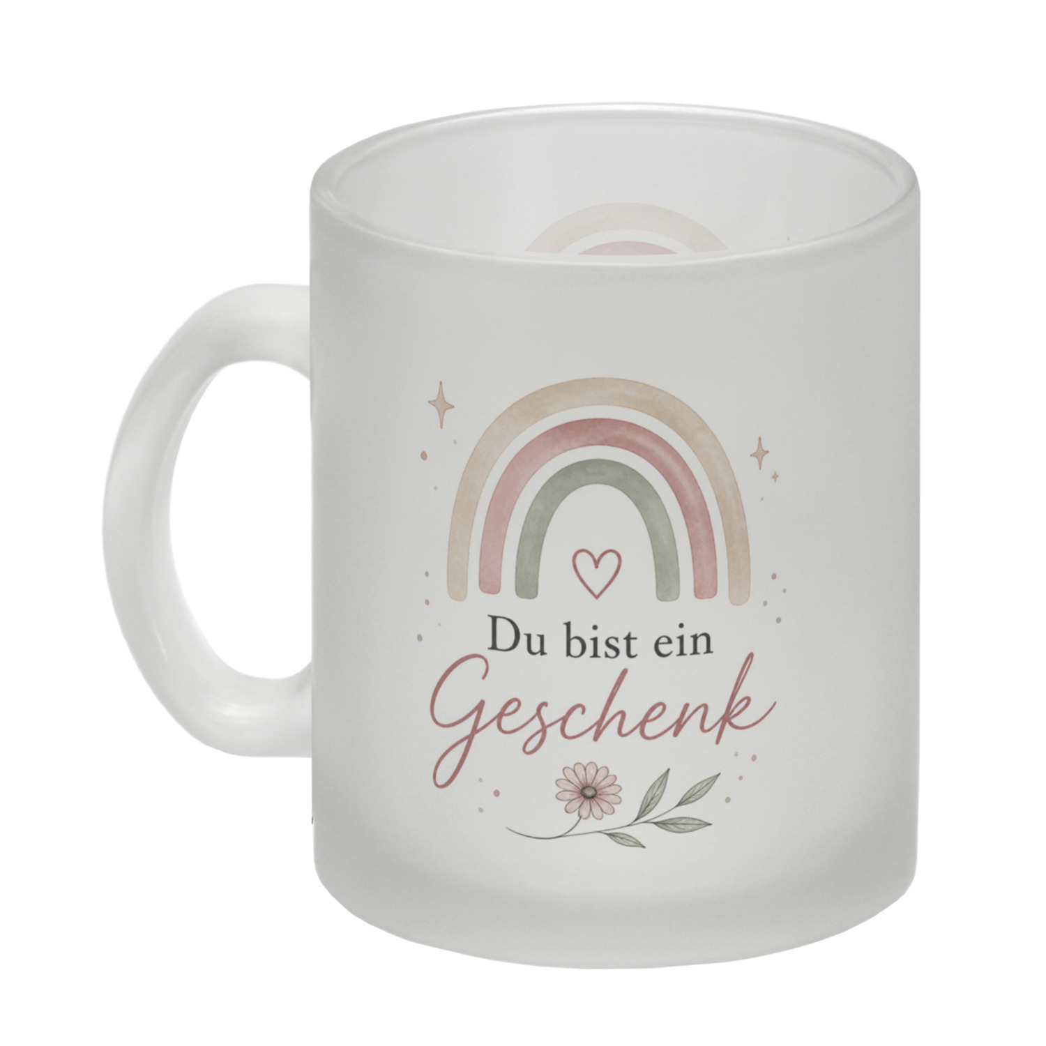 Glas Tasse Du bist ein Geschenk - Trinkglas mit Blumendetail Becher – Ansicht 2