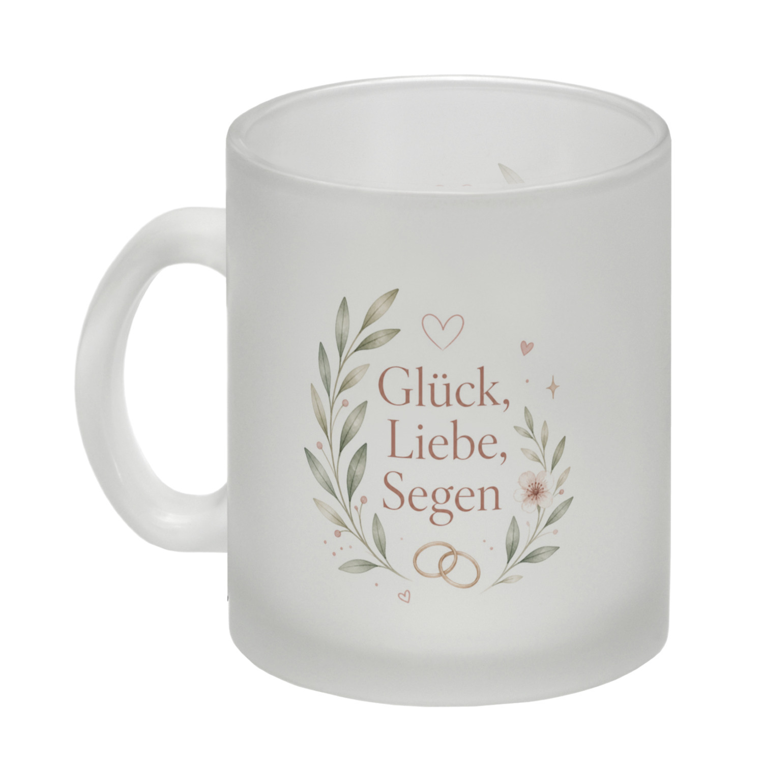 Glas Tasse Glück - floraler Becher mit Hochzeitsmotiv Trinkglas – Ansicht 2
