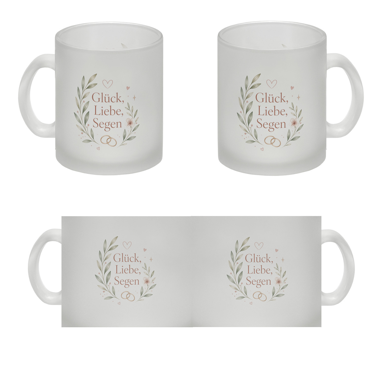 Glas Tasse Glück - floraler Becher mit Hochzeitsmotiv Trinkglas – Ansicht 4