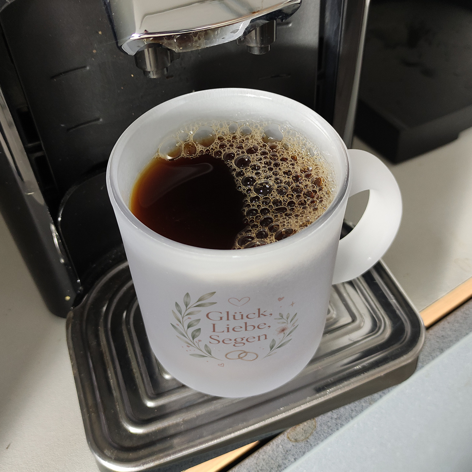 Glas Tasse Glück - floraler Becher mit Hochzeitsmotiv Trinkglas – Ansicht 7