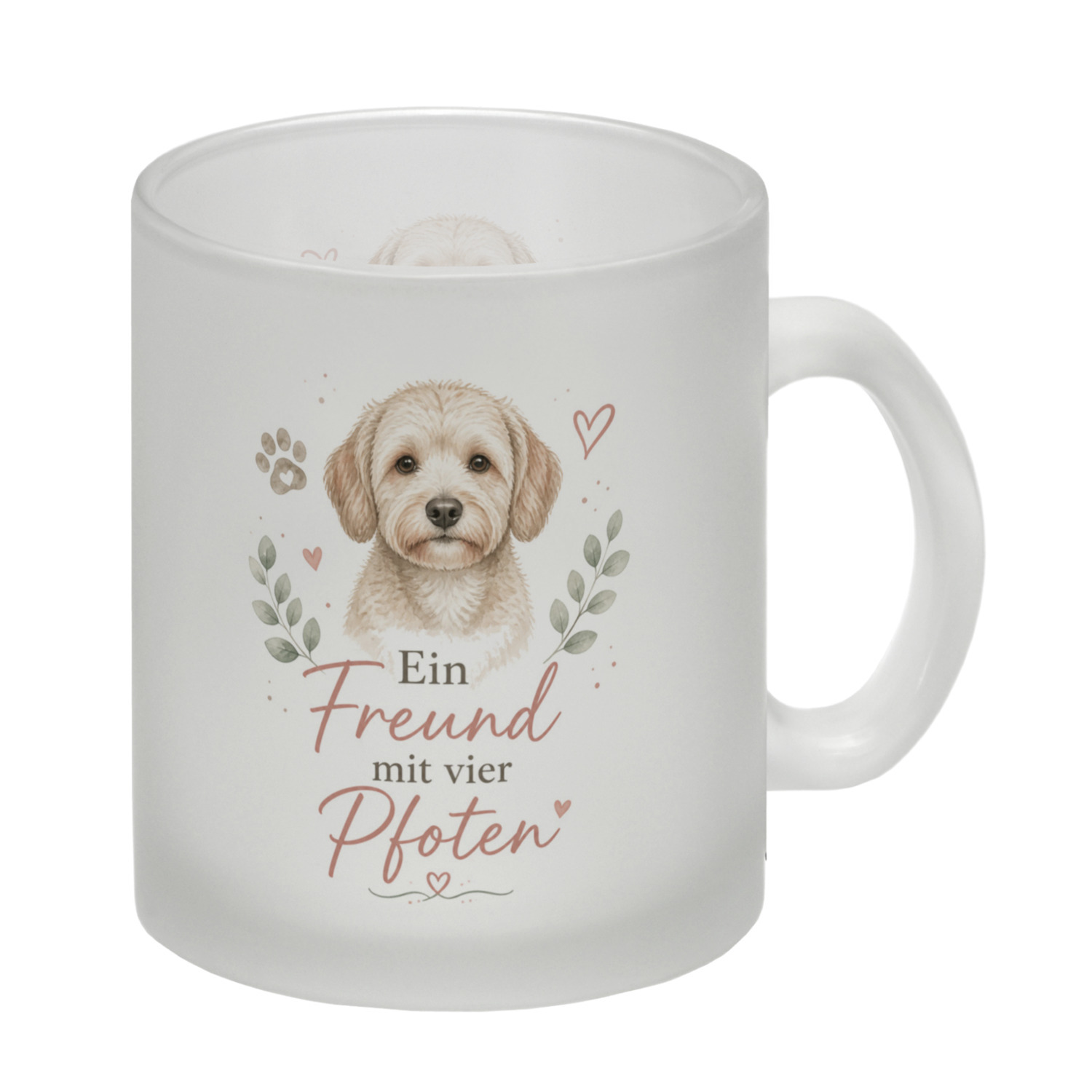 Glas Tasse Ein Freund mit vier Pfoten - Trinkglas mit Hundemotiv