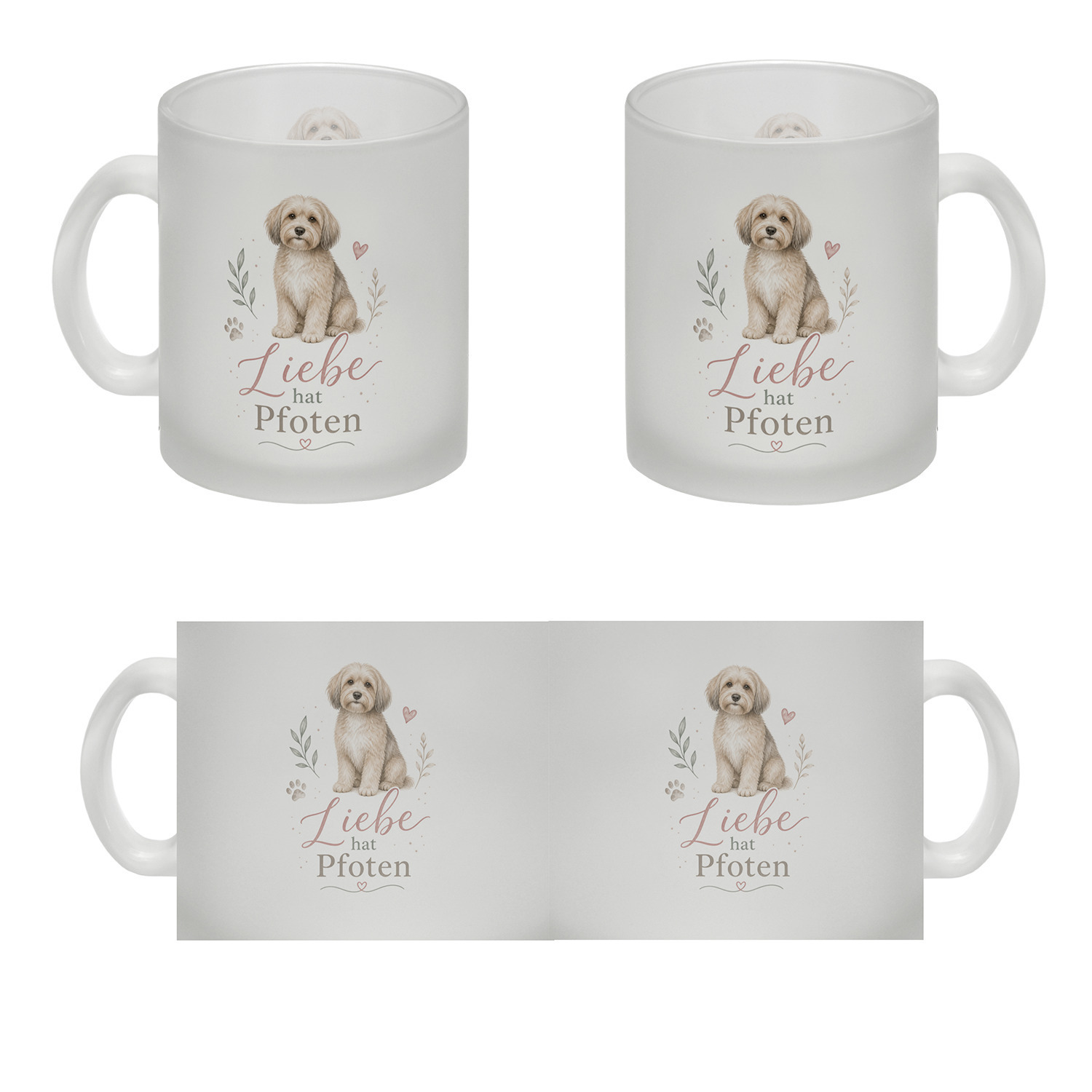 Glas Tasse Liebe hat Pfoten - Trinkglas mit süssem Hund Becher – Ansicht 4