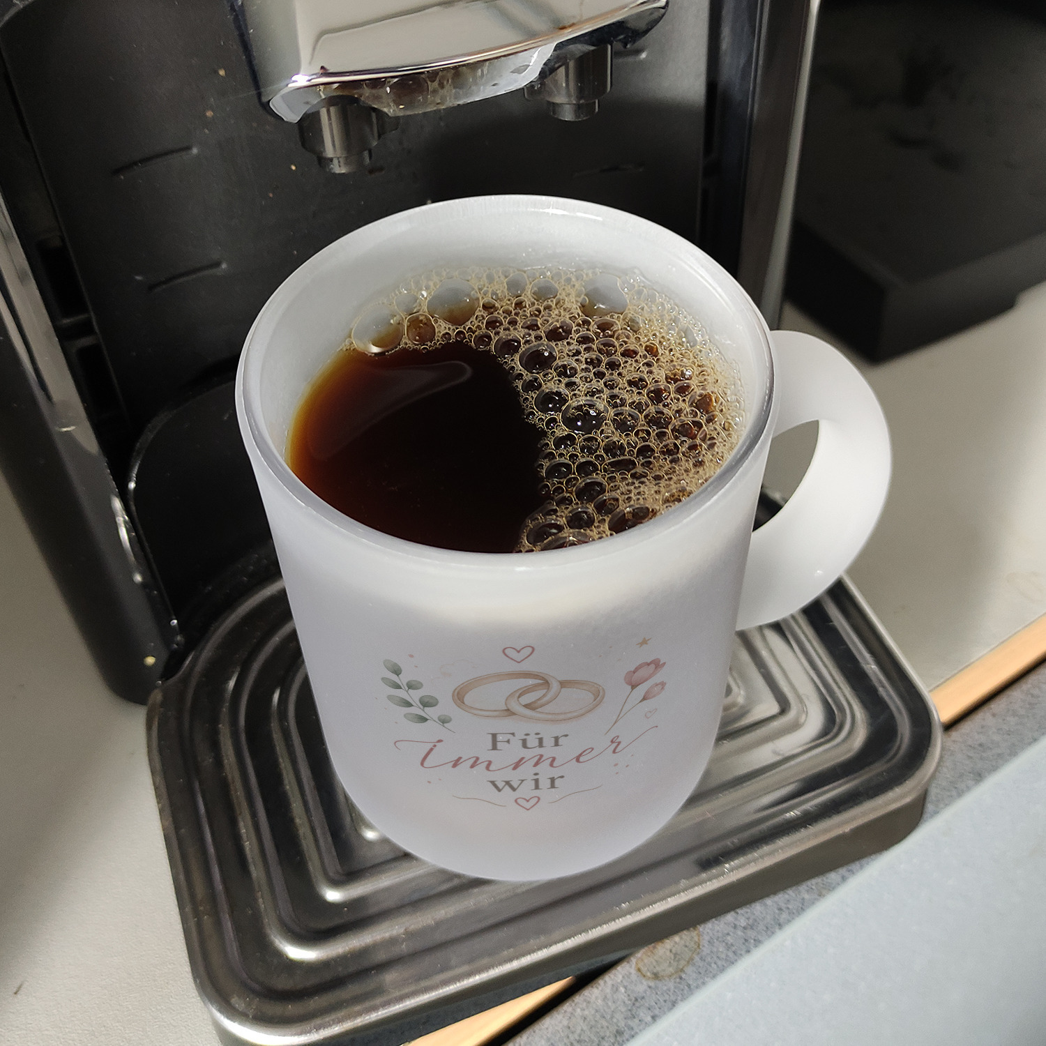 Glas Tasse Für immer wir - Trinkglas mit Eheringen Becher – Ansicht 7