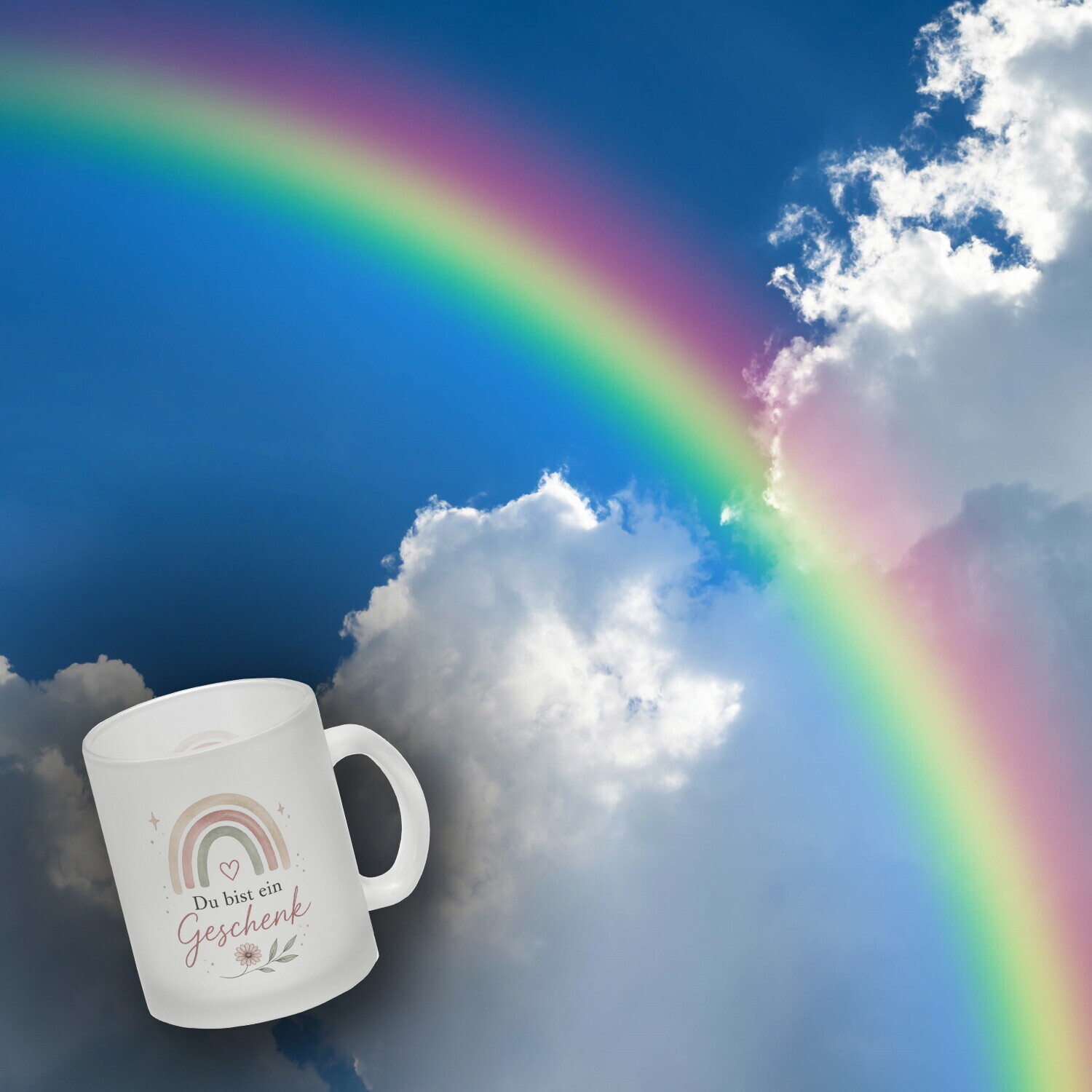 Glas Tasse Du bist ein Geschenk - Trinkglas mit Blumendetail Becher – Ansicht 3