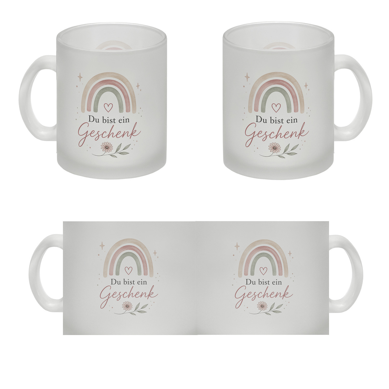Glas Tasse Du bist ein Geschenk - Trinkglas mit Blumendetail Becher – Ansicht 4