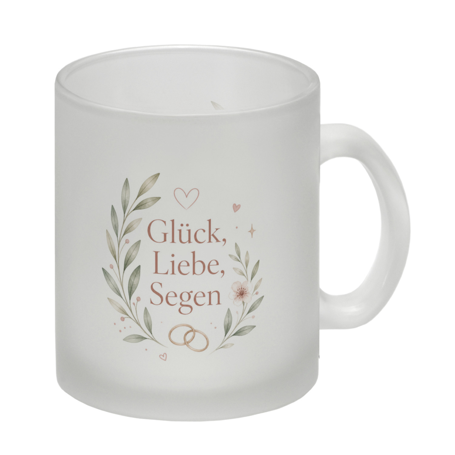Glas Tasse Glück - floraler Becher mit Hochzeitsmotiv Trinkglas
