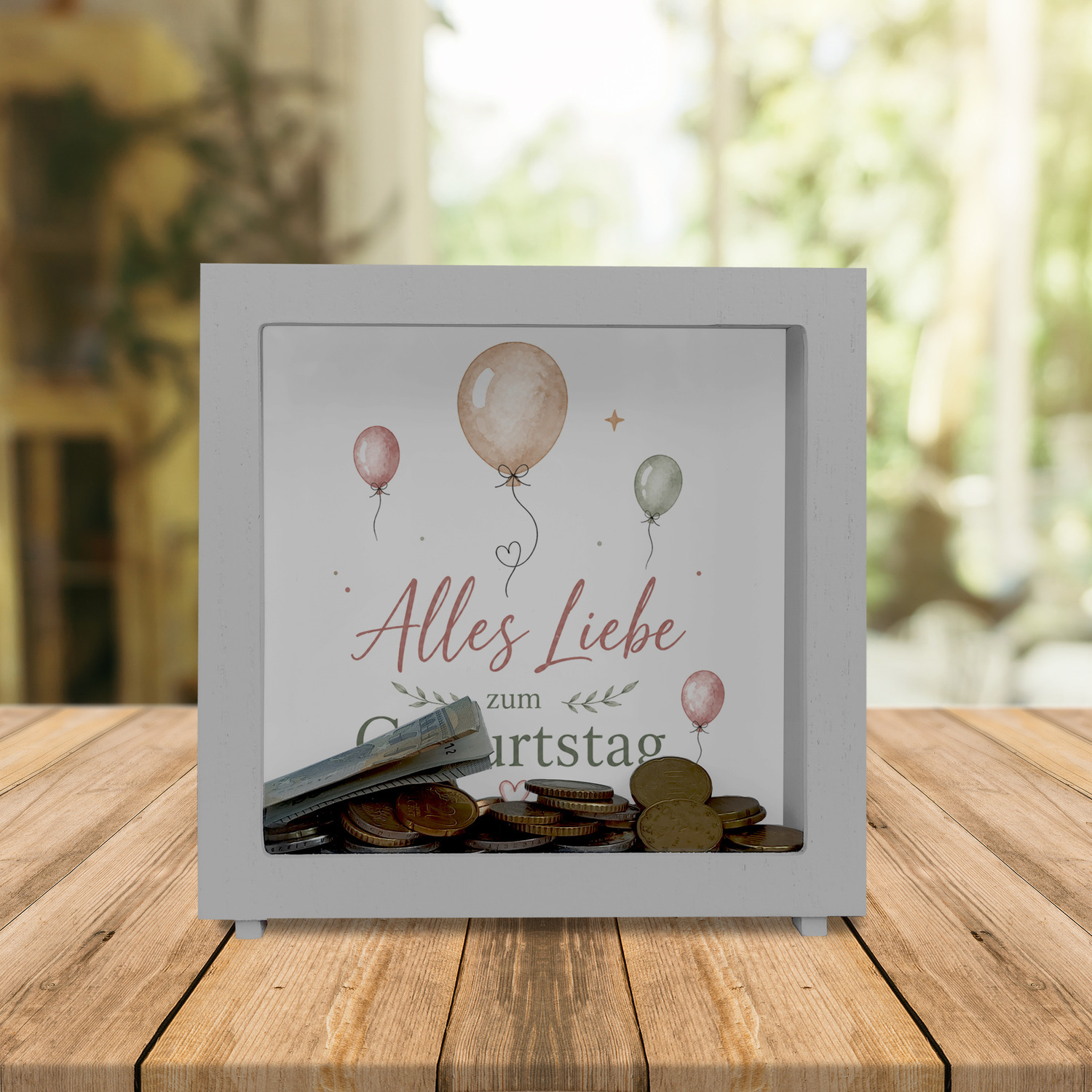 Rahmen Spardose Holz Alles Liebe zum Geburtstag - Ballons – Ansicht 2