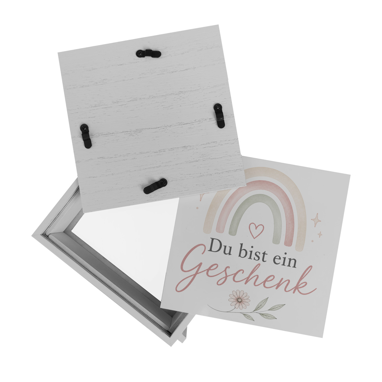 Rahmen Spardose Holz Du bist ein Geschenk - Sparschwein im Boho Look – Ansicht 8