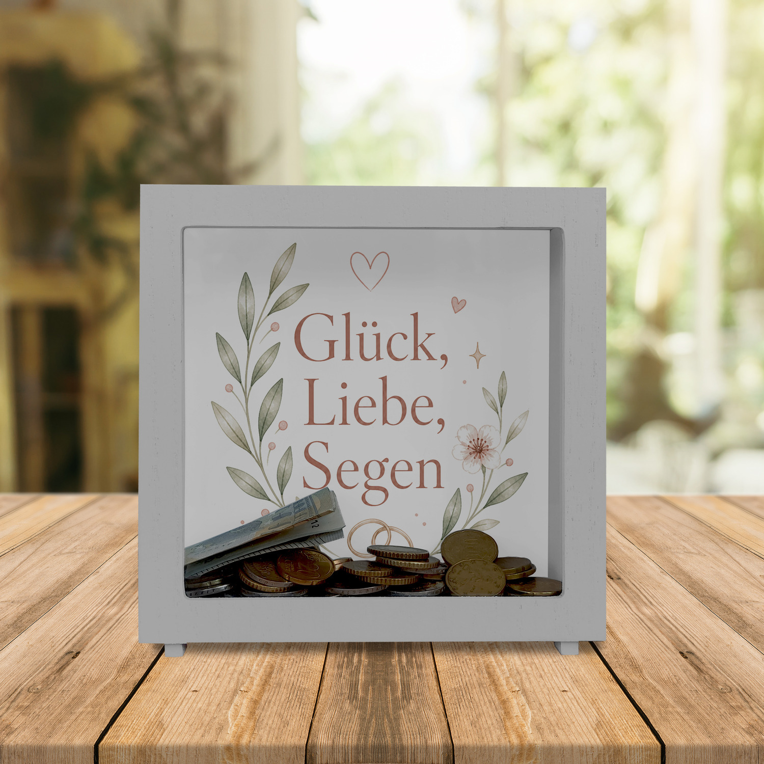 Rahmen Spardose Holz Glück - Sparbüchse mit Herzmotiv – Ansicht 2