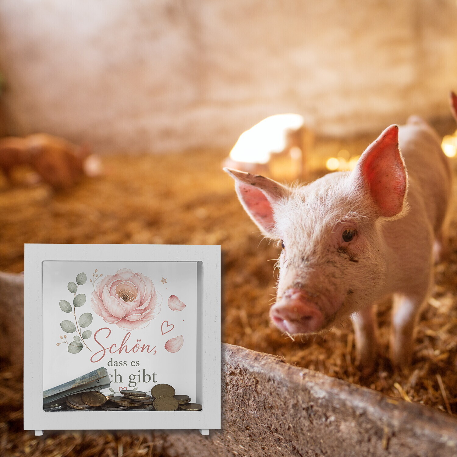 Rahmen Spardose Holz Schön - Sparschwein mit Herzmotiv – Ansicht 5