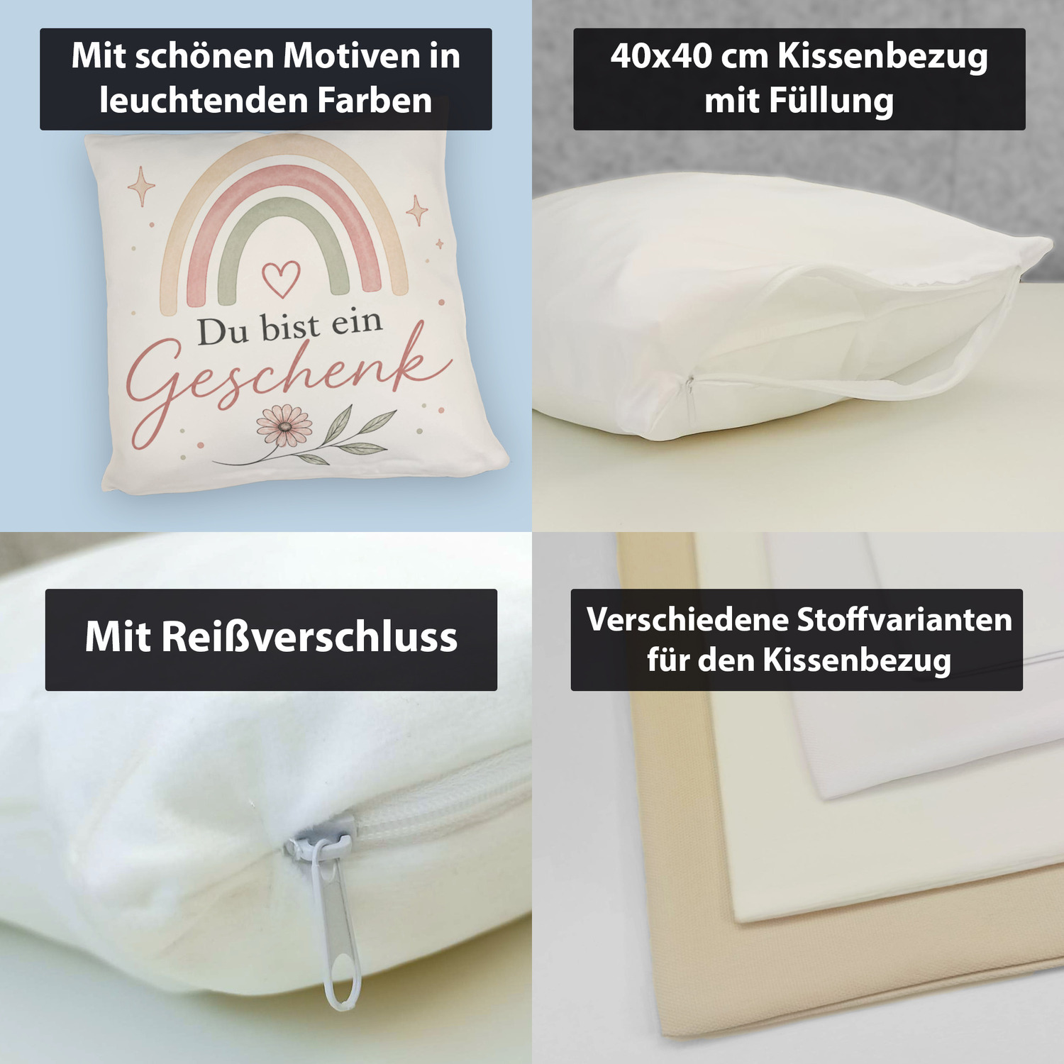 Kissen Du bist ein Geschenk - Dekokissen in sanften Pastellfarben – Ansicht 4