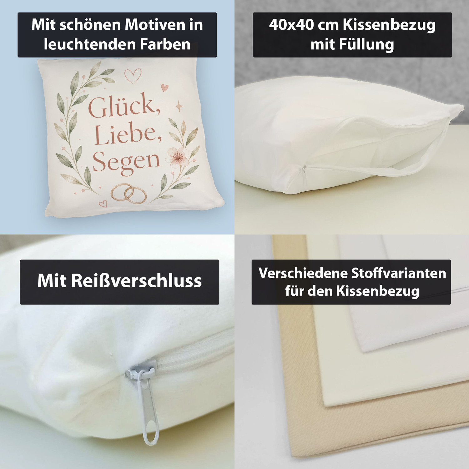 Kissen Glück - Sofakissen mit zartem Blumenmotiv Dekokissen – Ansicht 4