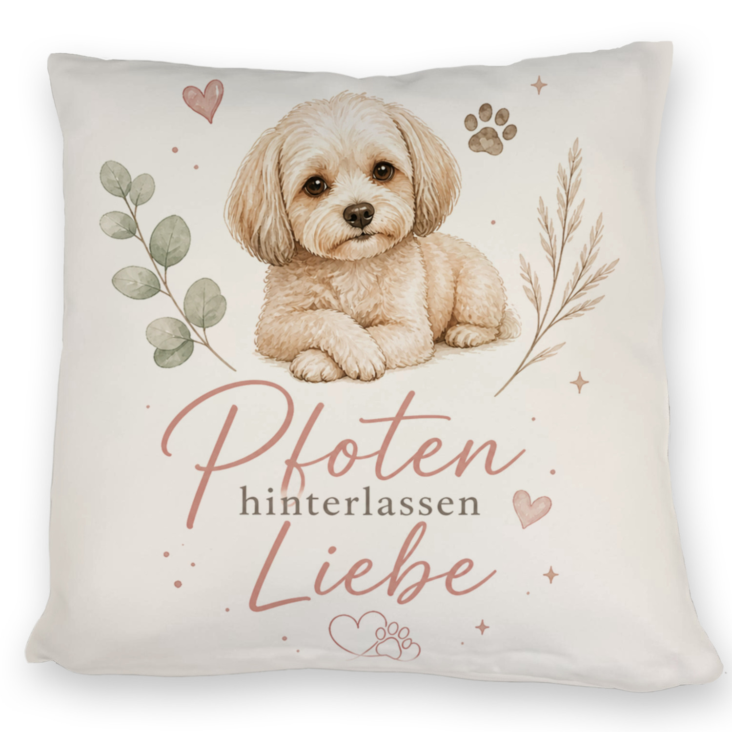 Kissen Pfoten hinterlassen Liebe - Hundespruch in sanften Farben
