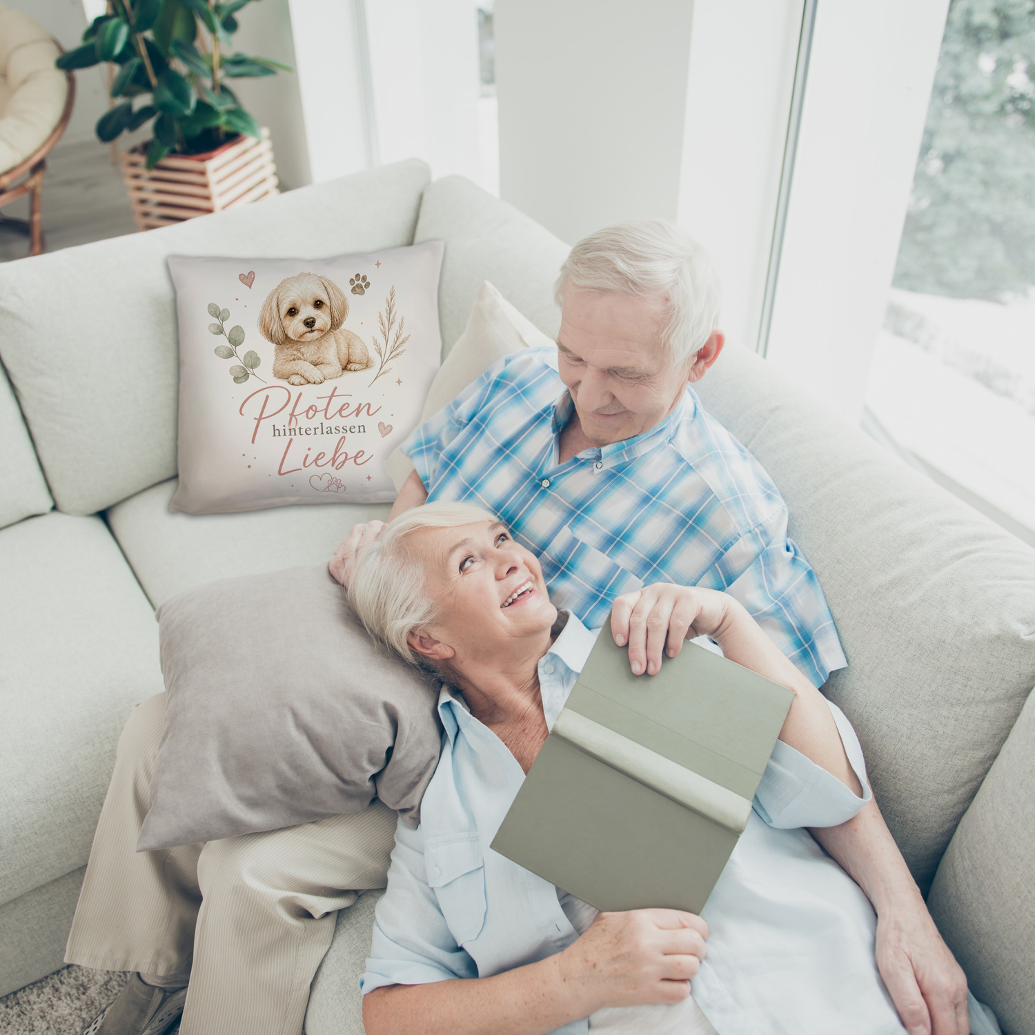 Kissen Pfoten hinterlassen Liebe - Hundespruch in sanften Farben – Ansicht 8