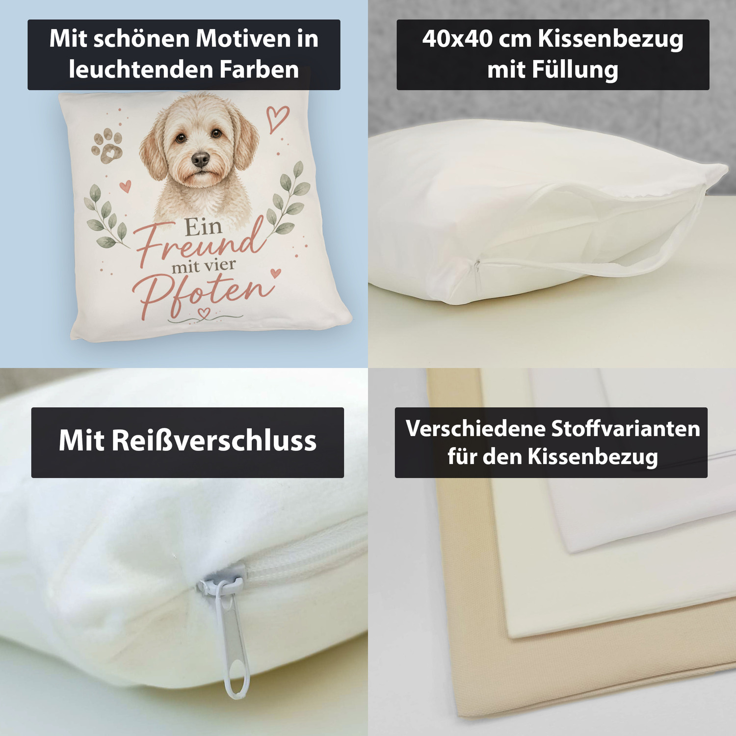 Kissen Ein Freund mit vier Pfoten - Hundefreunde Dekokissen – Ansicht 4