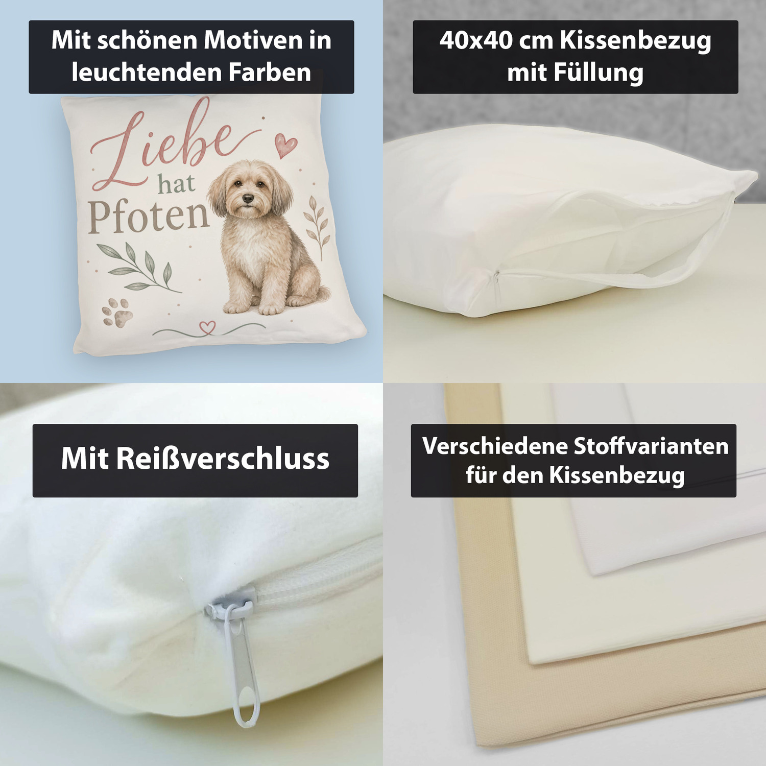 Kissen Liebe hat Pfoten - Dekokissen mit Herzmotiv Sofakissen – Ansicht 4