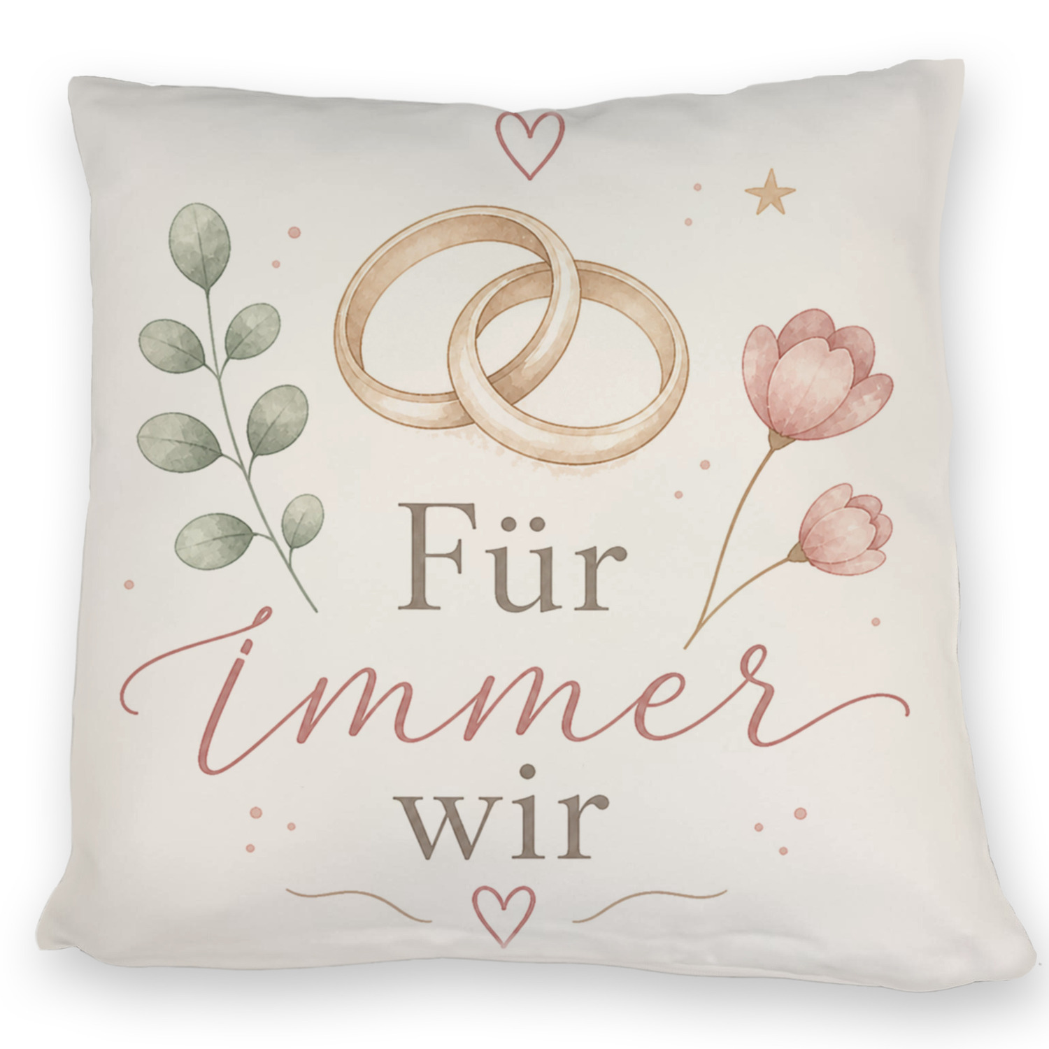 Kissen Für immer wir - florales Hochzeitsmotiv mit Eheringen