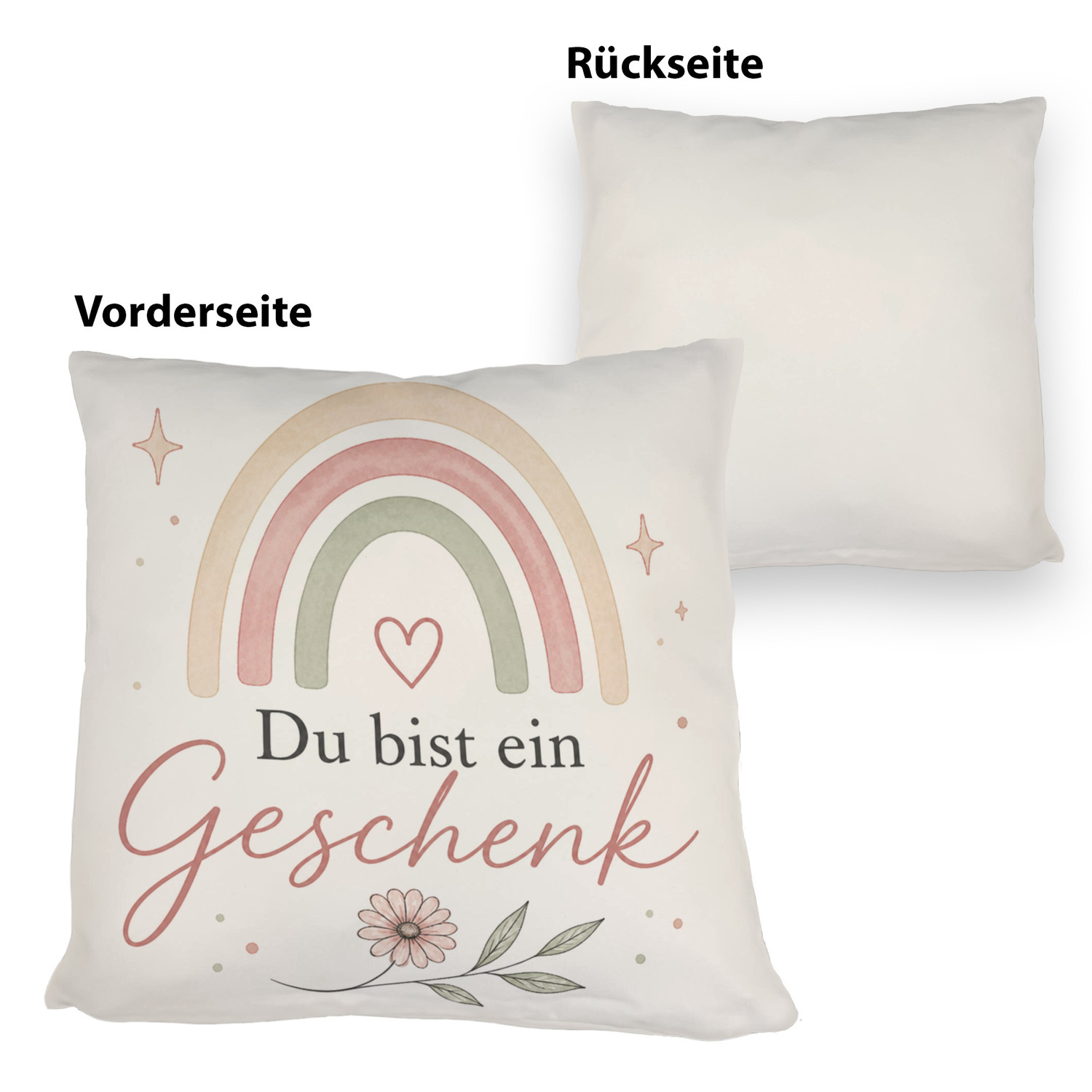 Kissen Du bist ein Geschenk - Dekokissen in sanften Pastellfarben – Ansicht 3