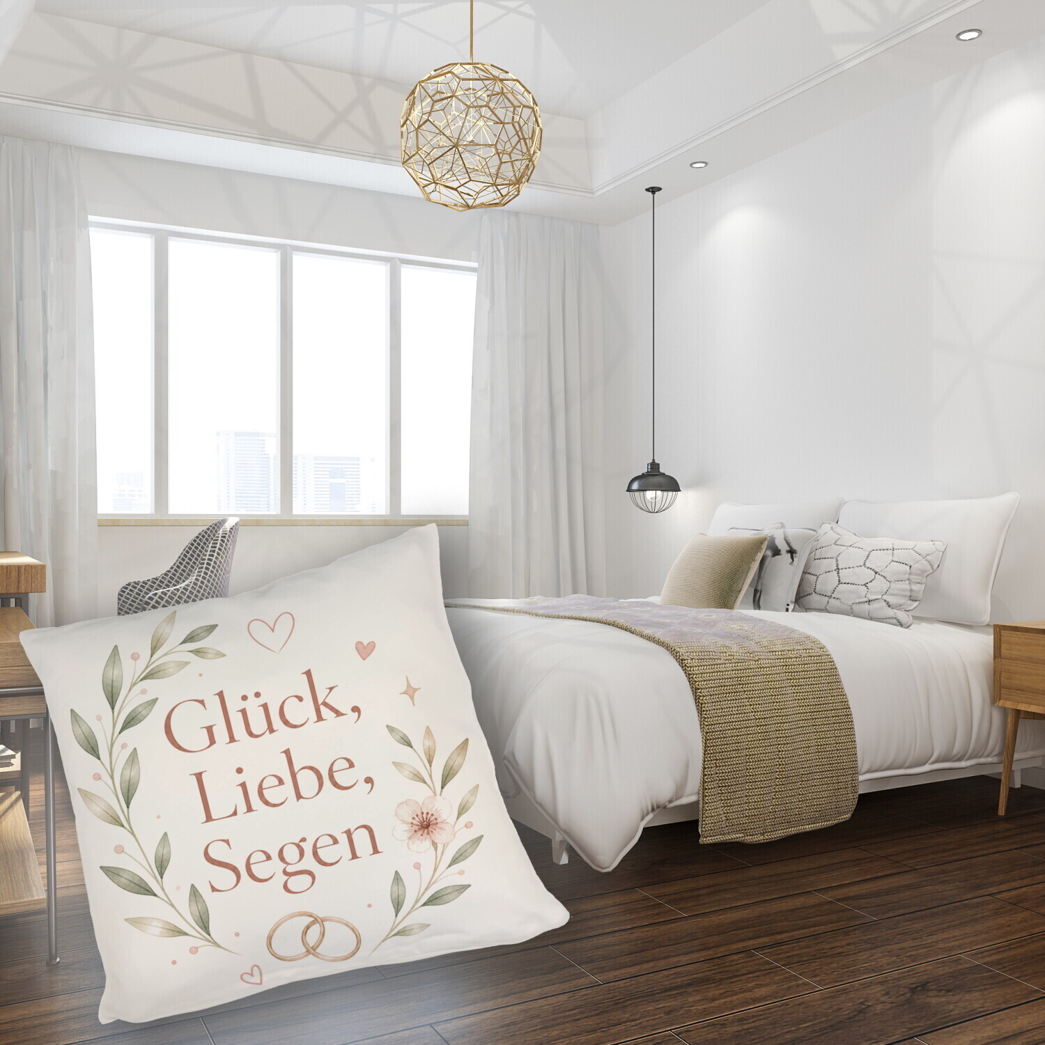 Kissen Glück - Sofakissen mit zartem Blumenmotiv Dekokissen – Ansicht 5