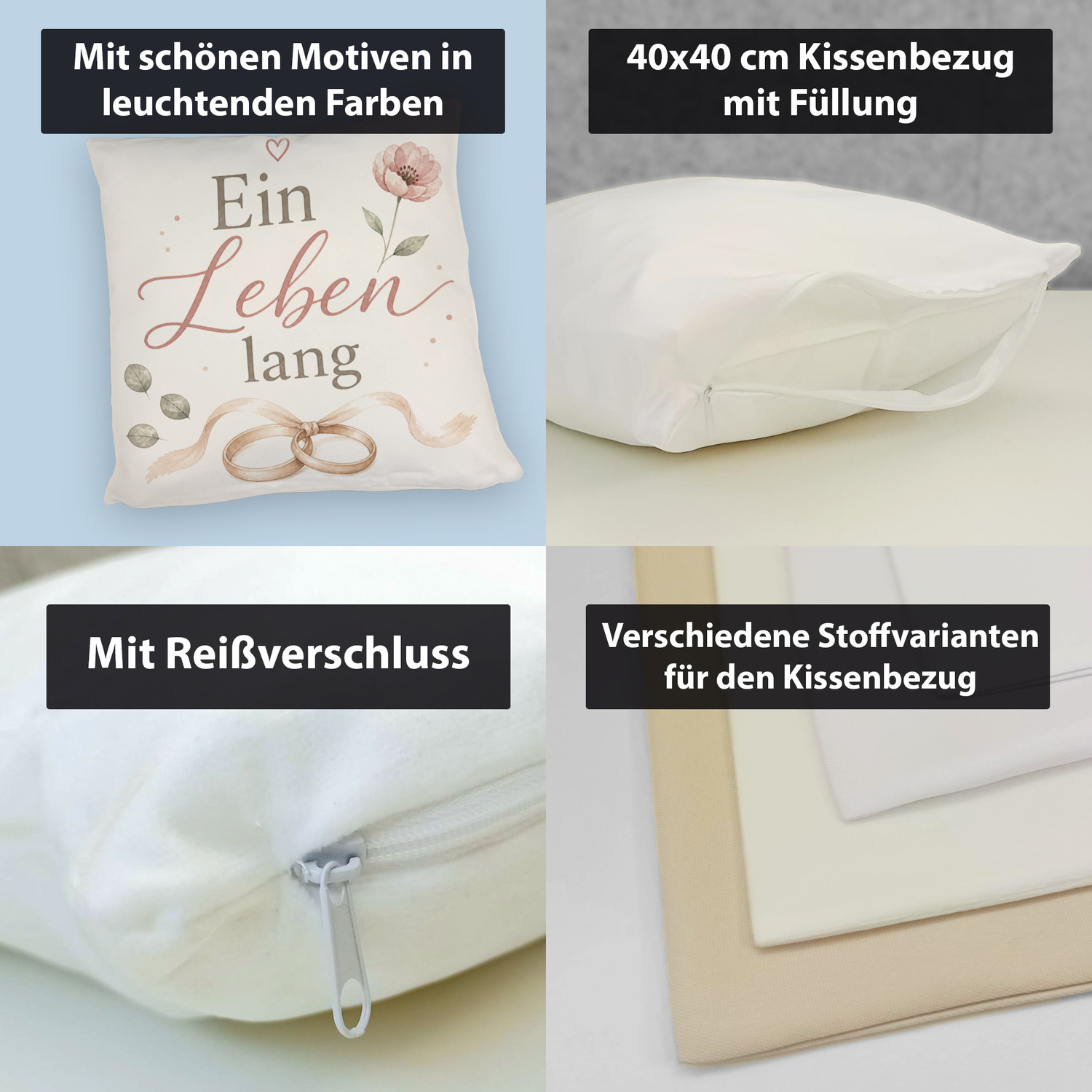 Kissen Ein Leben lang - Sofakissen im Hochzeitslook Dekokissen – Ansicht 4