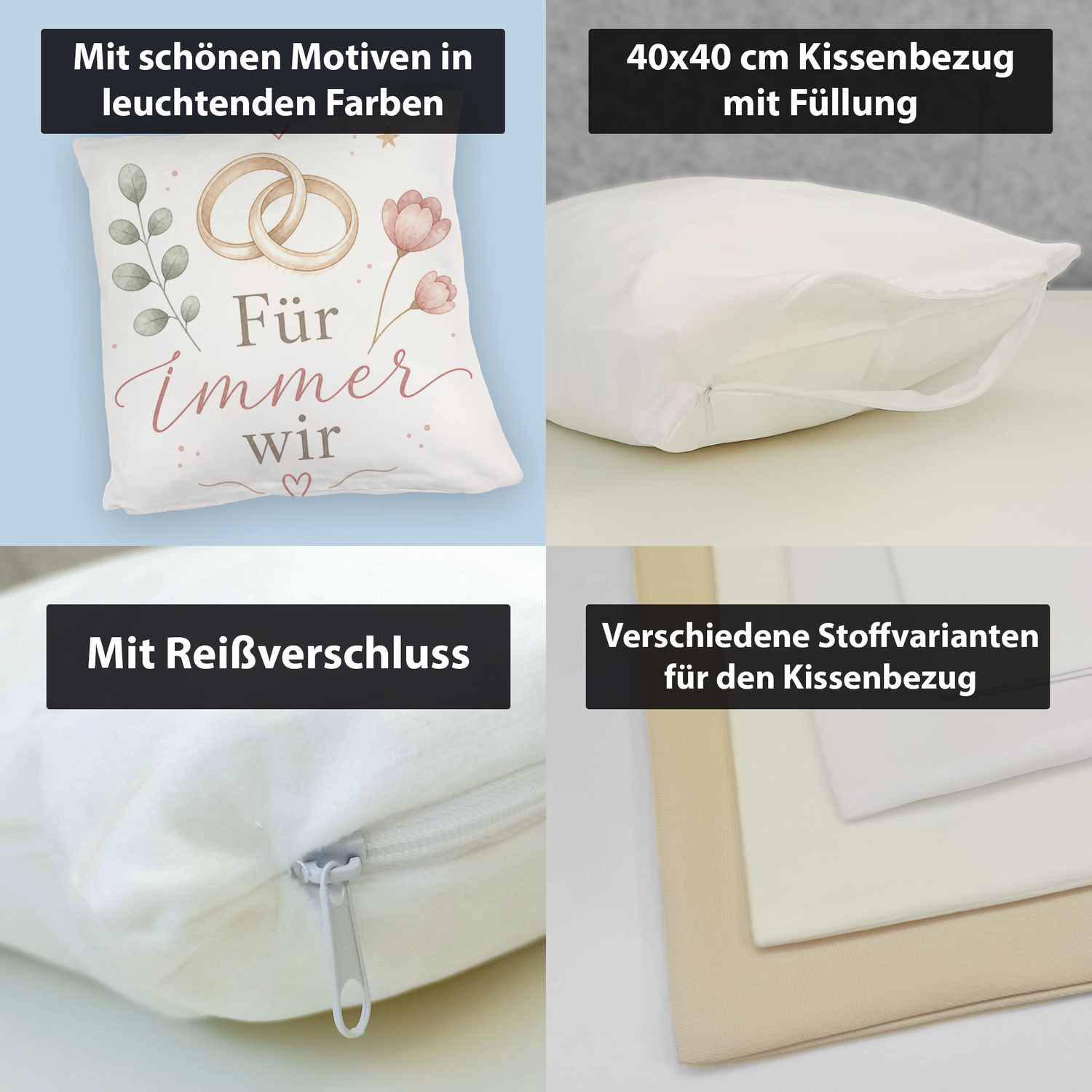 Kuschelkissen Für immer wir - romantisches Ringmotiv mit Herz – Ansicht 4