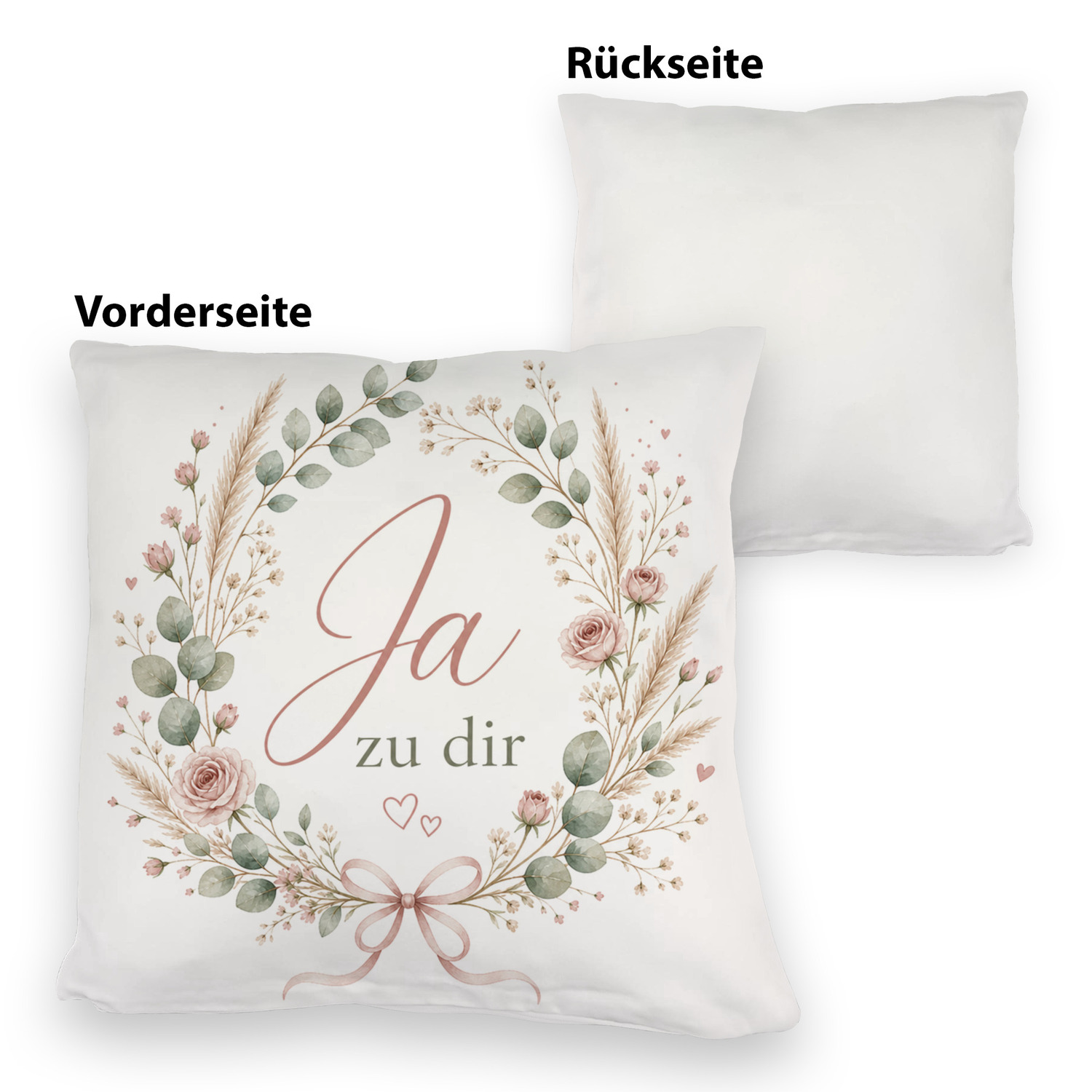 Kuschelkissen Ja zu dir - Dekokissen mit floralem Kranz – Ansicht 3